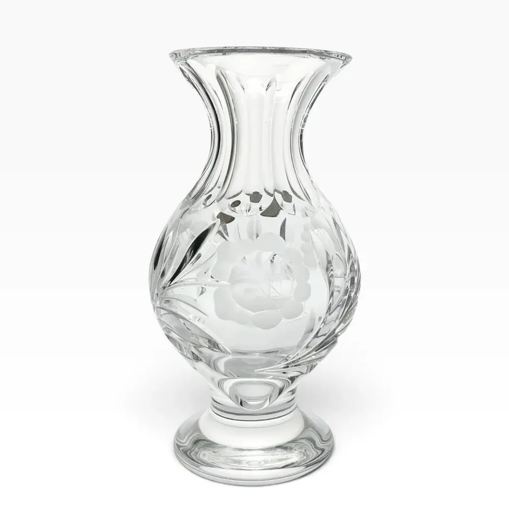 Vintage Nachtmann Footed Presentation Rose Flower Etched Vase 9.75” Bleikristall